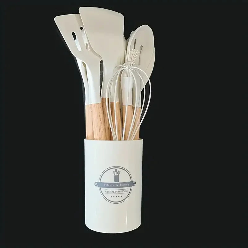 Set 12 Utensili da Cucina in Silicone Resistenti al Calore con Supporto – BPA Free, Lavabili in Lavastoviglie