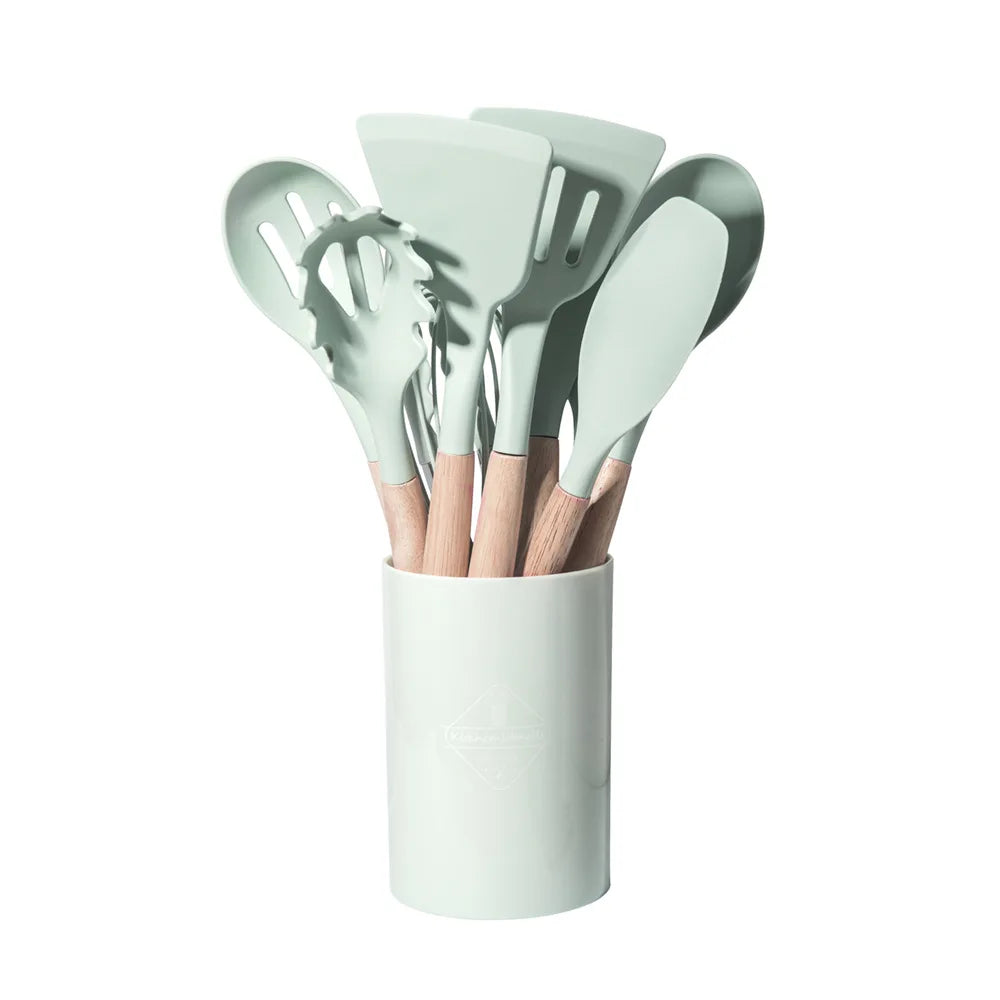 Set 12 Utensili da Cucina in Silicone Resistenti al Calore con Supporto – BPA Free, Lavabili in Lavastoviglie