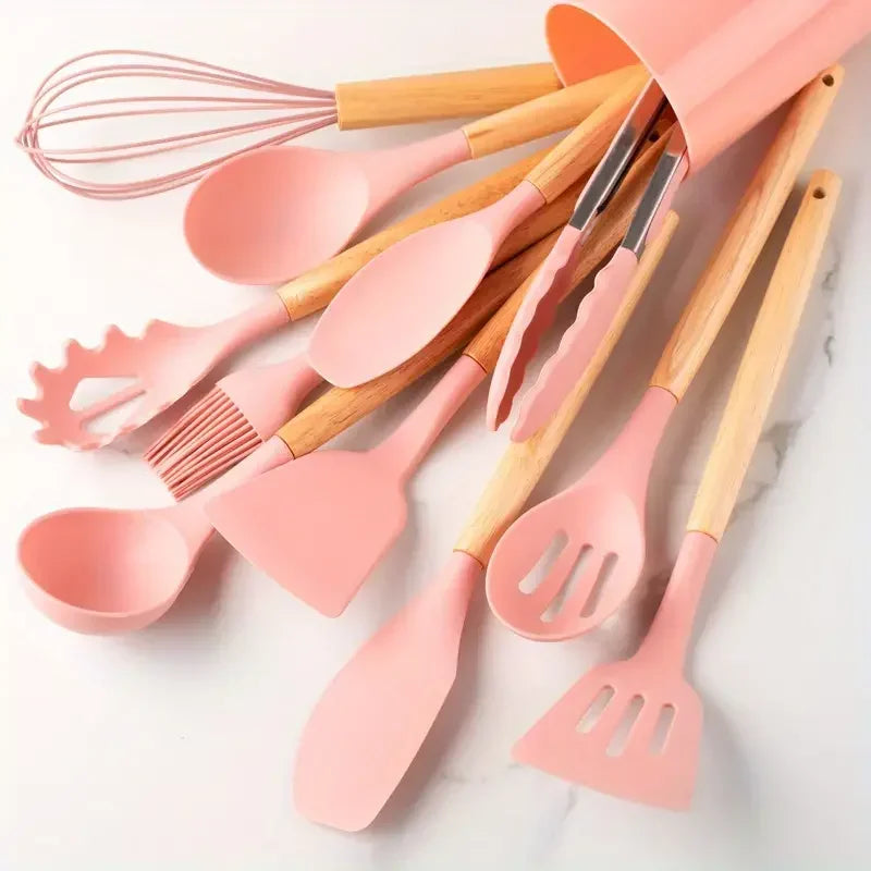 Set 12 Utensili da Cucina in Silicone Resistenti al Calore con Supporto – BPA Free, Lavabili in Lavastoviglie