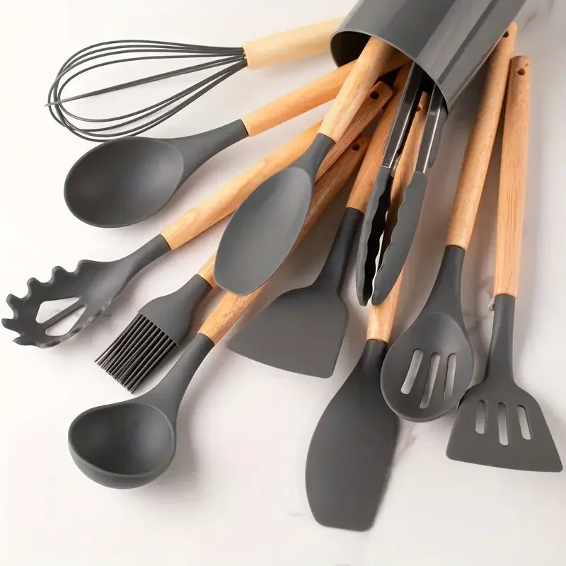 Set 12 Utensili da Cucina in Silicone Resistenti al Calore con Supporto – BPA Free, Lavabili in Lavastoviglie